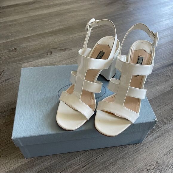 Prada White Box Patent Caged 85mm Sandals - Picture 7 of 12